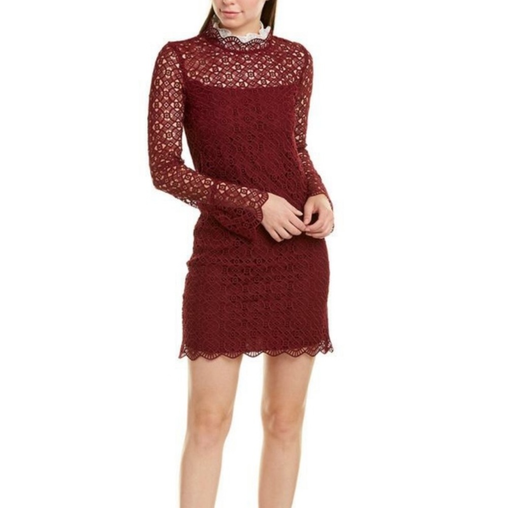 Sandro Paris Burgundy Lace Collar Shift Dress